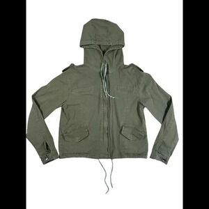 BRANDY MELVILLE Hailey Zip Up Hoodie Jacket Olive Green Cotton Womens One Size
